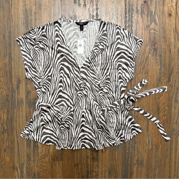Banana Republic Zebra Print Linen Wrap Top - Picture 1 of 8